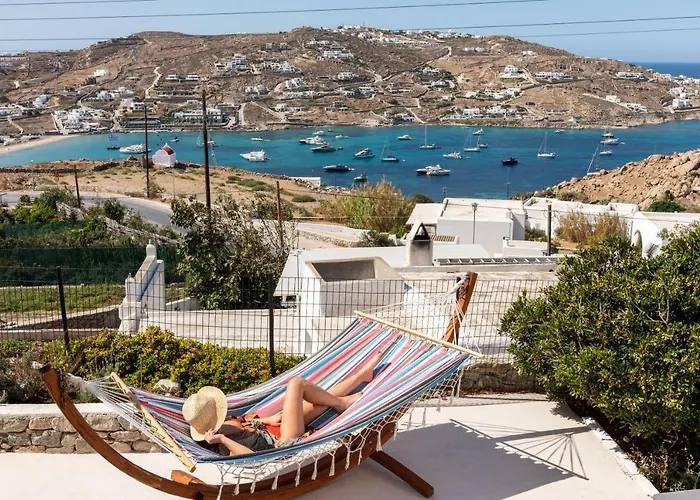 펜션 Yalos Mykonos 4 Bedroom Luxury House 5 Minute From Ornos W Sea & Sunset View