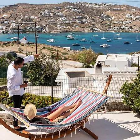 펜션 Yalos Mykonos 4 Bedroom Luxury House 5 Minute From Ornos W Sea & Sunset View